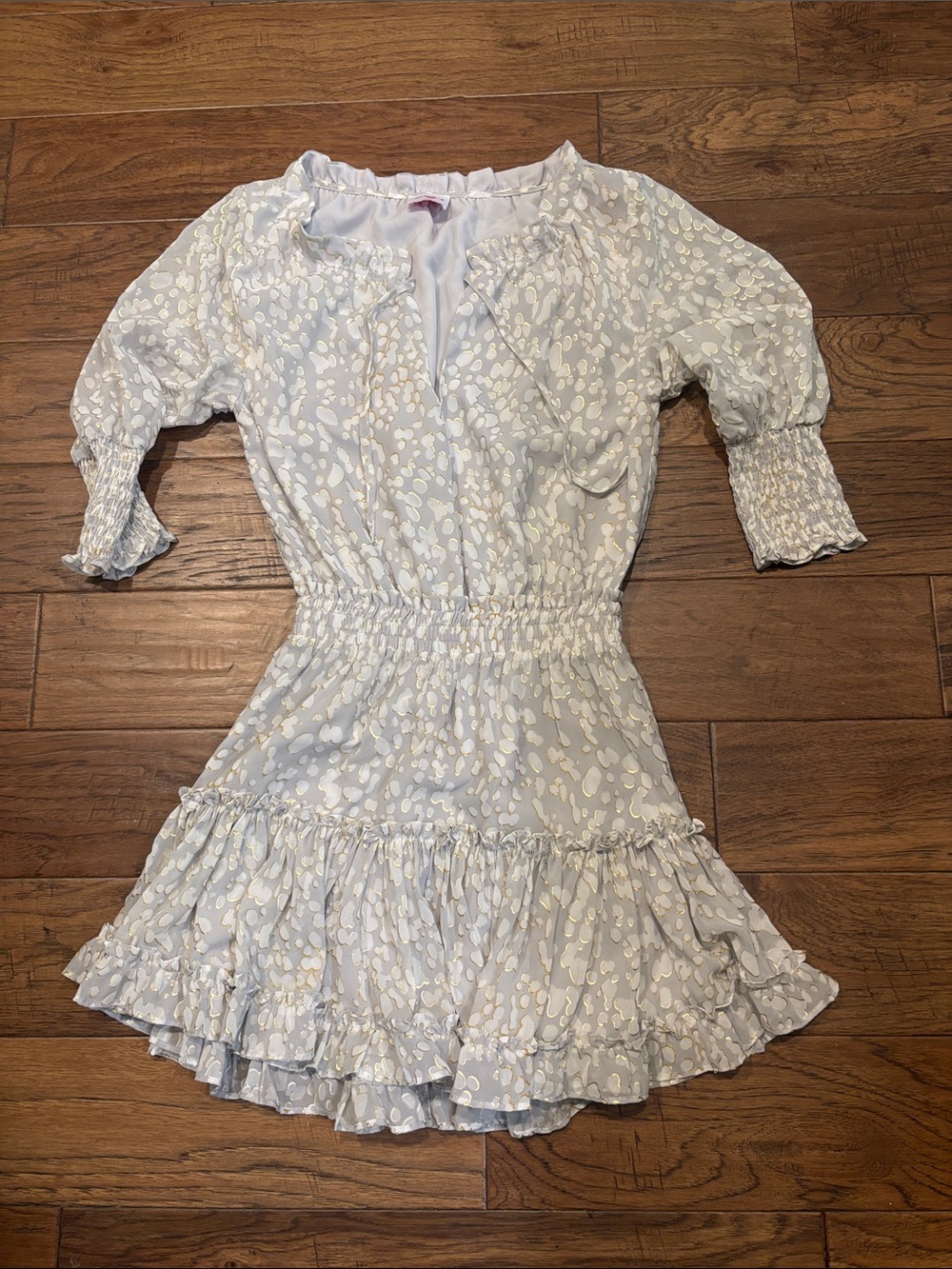 Buddy Love Light Gray & White Ruffle-Hem Midi Dress